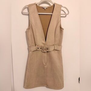 Charlotte Russe Faux Suede Belted Beige Mini Dress (Small)
